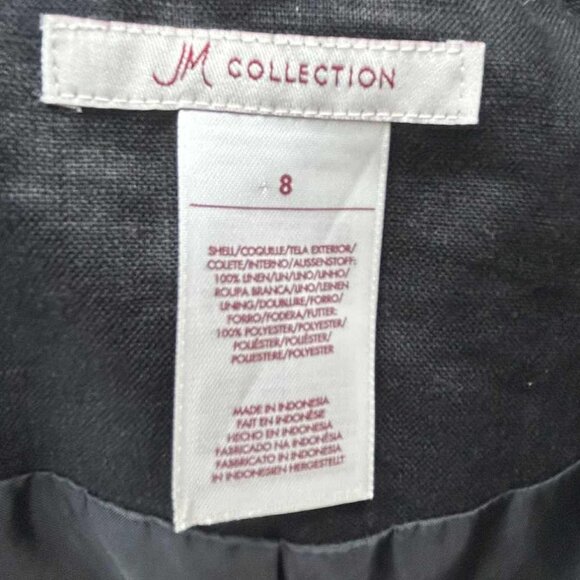JM Collection Lined Black Linen Floral Embroidered Mandarin-Collar Jacket – US 8 - Picture 12 of 12